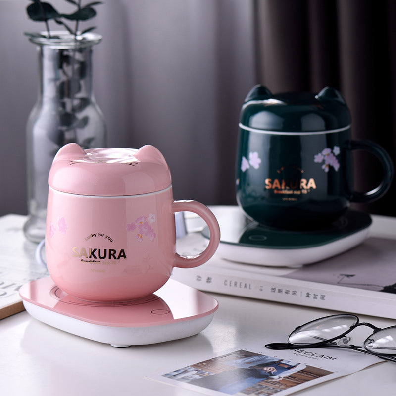 創意小物館 櫻花貓溫暖加熱杯墊