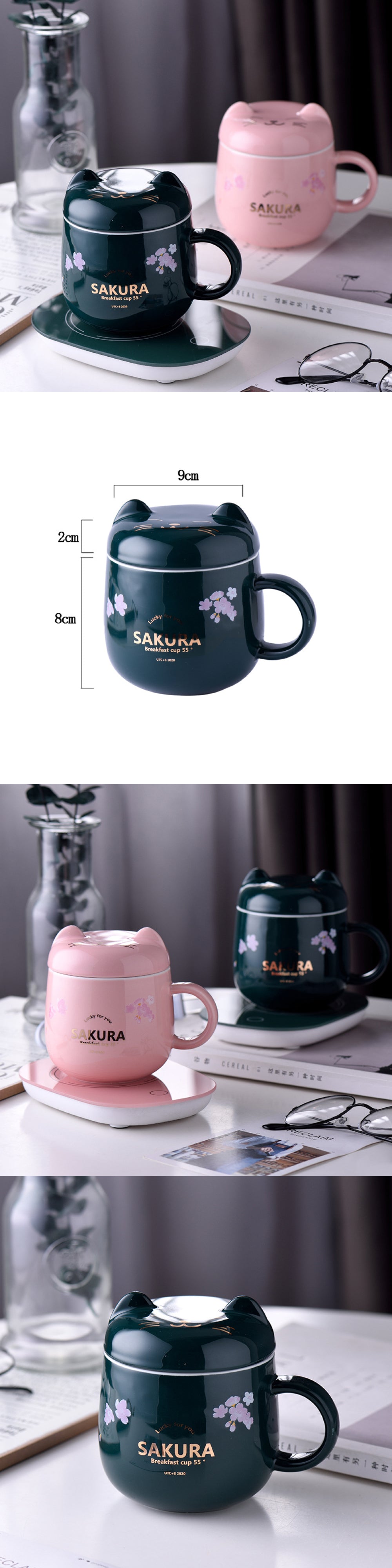 創意小物館 櫻花貓溫暖加熱杯墊