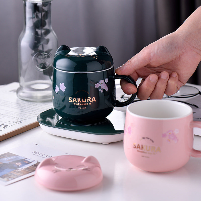 創意小物館 櫻花貓溫暖加熱杯墊