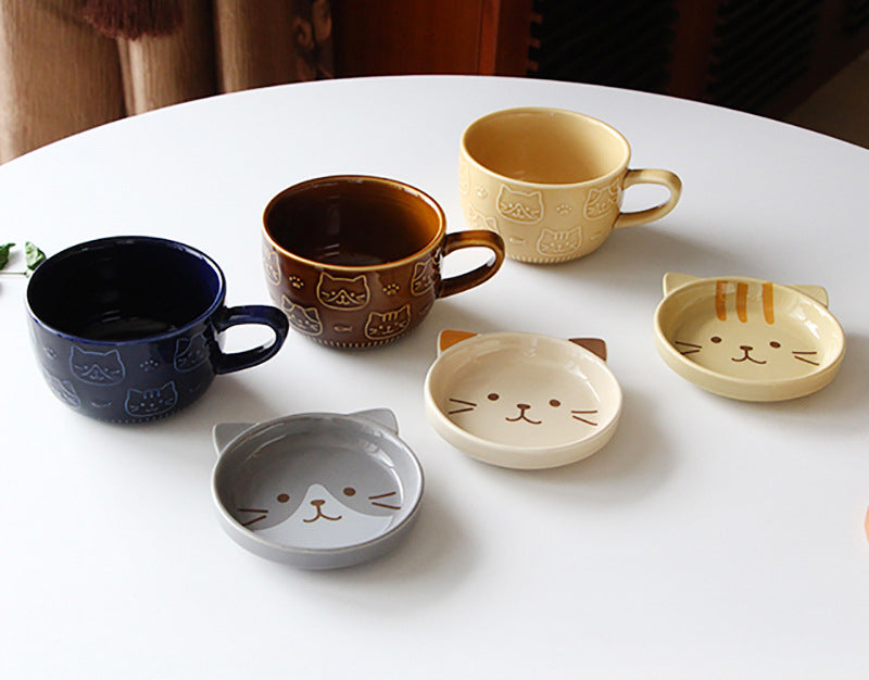 家居生活雜貨舖 日式貓咪帶蓋陶瓷馬克杯