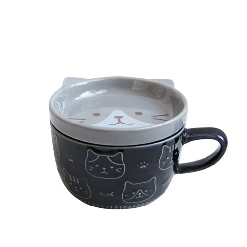 家居生活雜貨舖 日式貓咪帶蓋陶瓷馬克杯