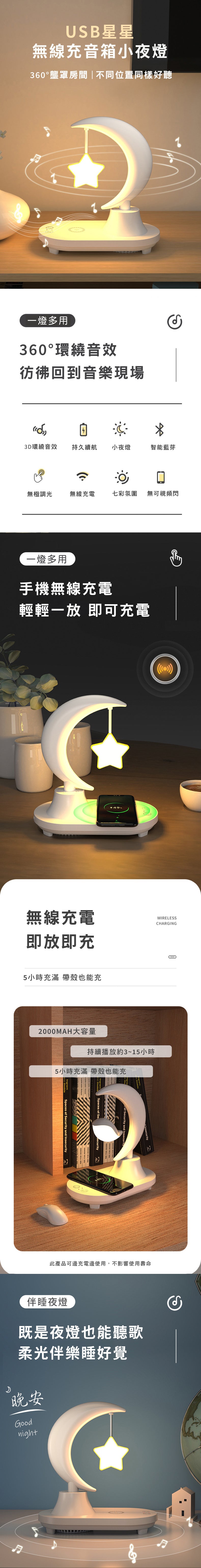 家居生活雜貨舖 USB飛鳥無線充音箱小夜燈