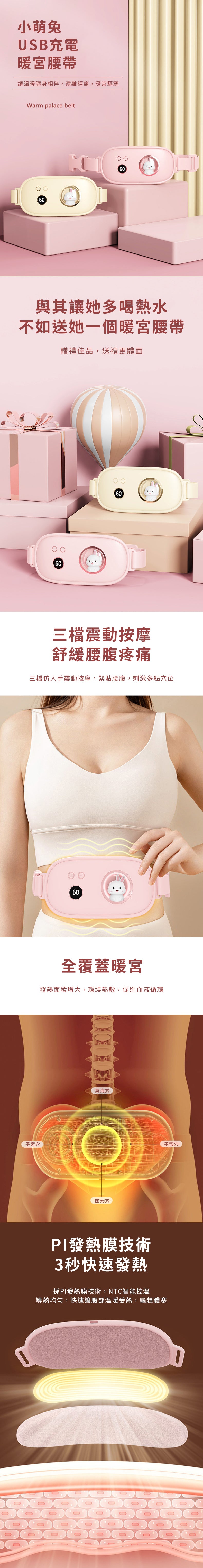 家居生活雜貨舖 小萌兔USB充電暖宮腰帶