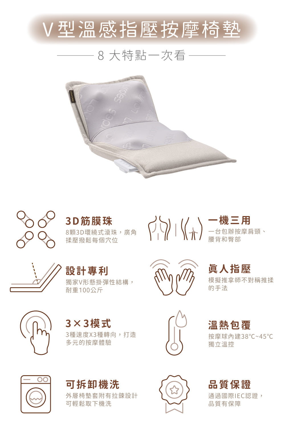 Lourdes V 型溫感指壓按摩椅墊 AX-HPL368