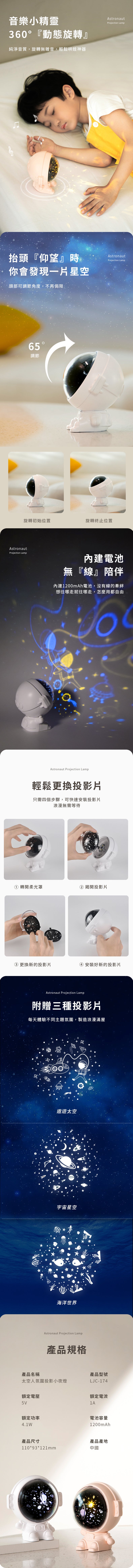 創意小物館 太空人氛圍投影小夜燈