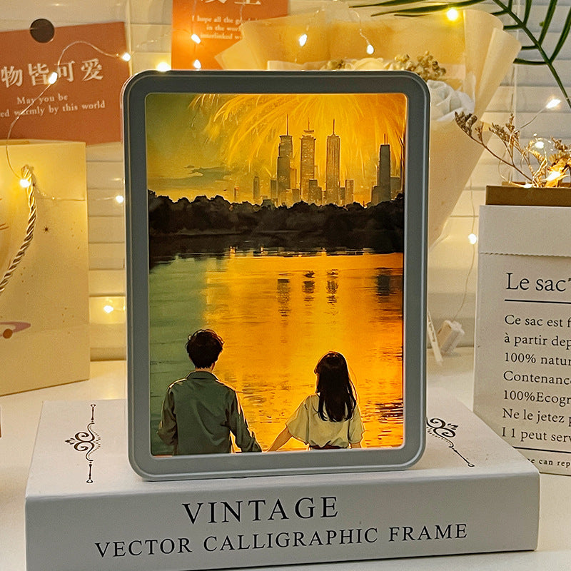 創意小物館 【照片客製】鏡子三色燈光畫