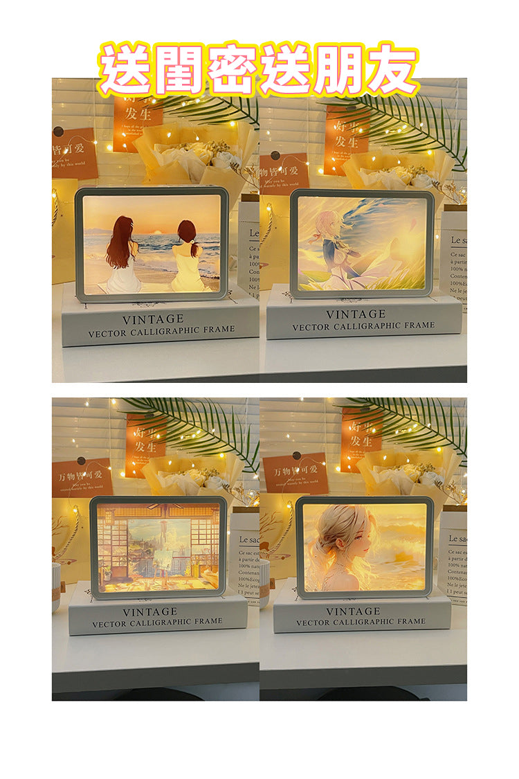 創意小物館 【照片客製】鏡子三色燈光畫