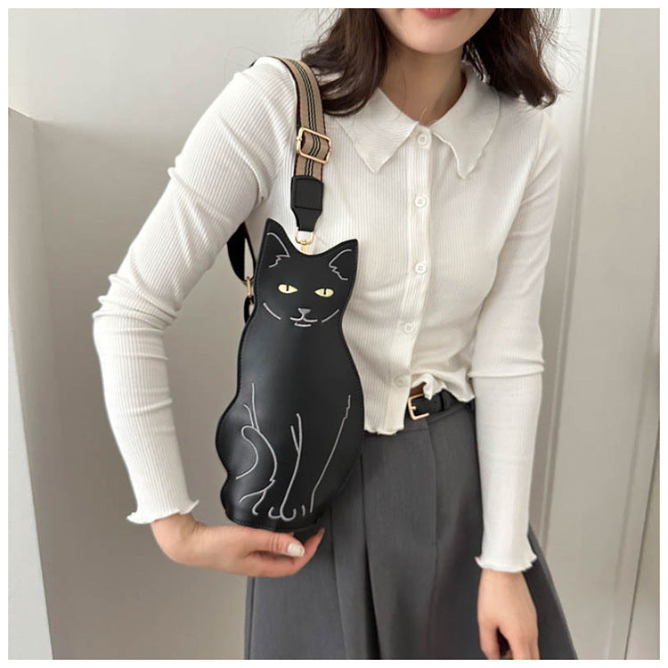 創意小物館 黑貓咪單肩斜背胸包