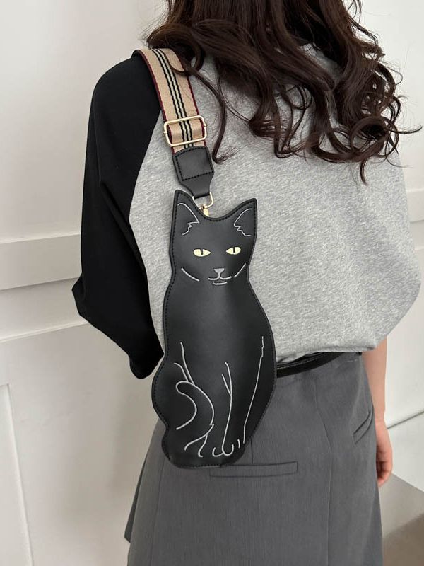 創意小物館 黑貓咪單肩斜背胸包
