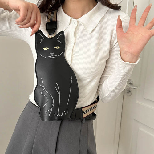 創意小物館 黑貓咪單肩斜背胸包