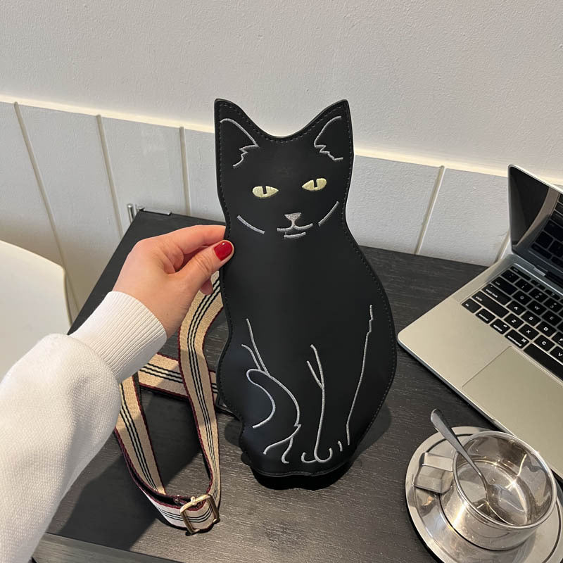創意小物館 黑貓咪單肩斜背胸包