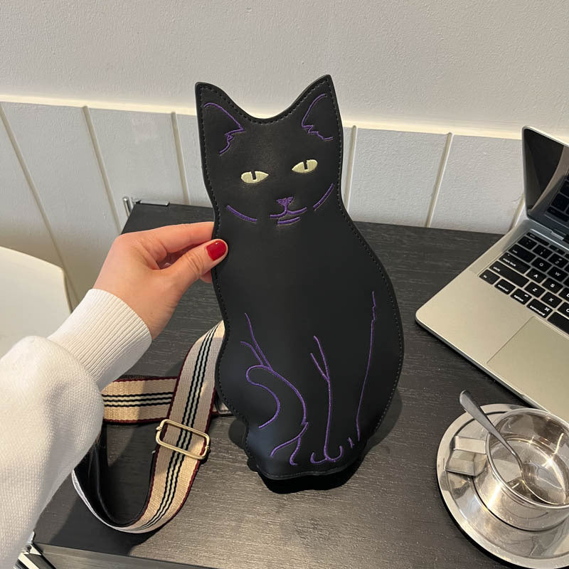 創意小物館 黑貓咪單肩斜背胸包