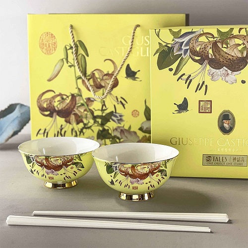 TALES 神話言 郎世寧 仙萼長春精緻骨瓷 百合碗筷組(附提袋)