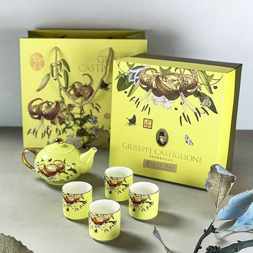 TALES 神話言 郎世寧 仙萼長春精緻骨瓷 百合茶具組(附提袋)