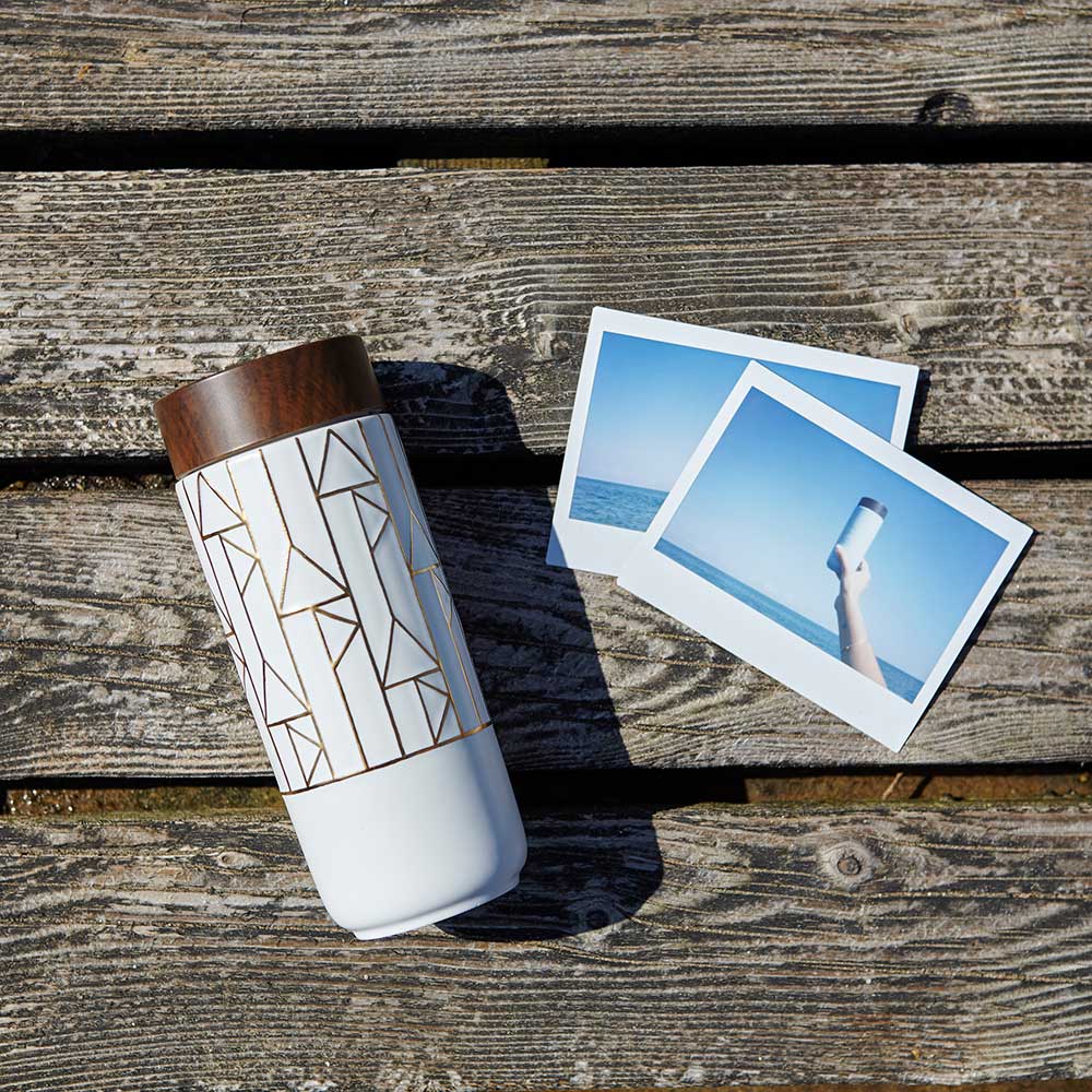 乾唐軒活瓷 點石成金隨身杯_橫紋 / 大 / 雙層 / 仿木紋蓋 / 2色 350ml