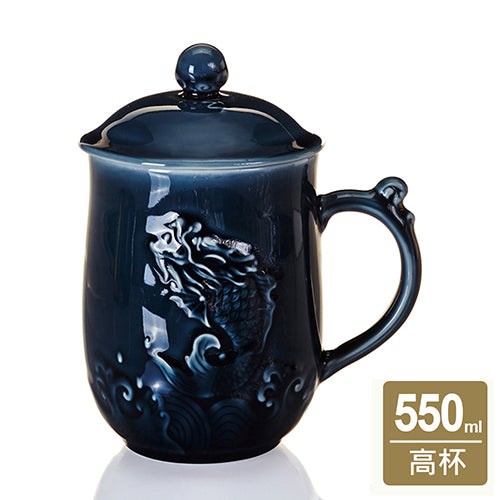 乾唐軒活瓷 魚躍龍門高杯 / 礦藍 550ml