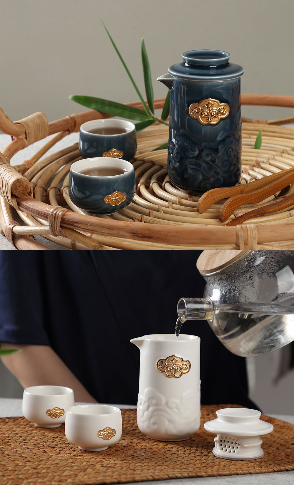 乾唐軒活瓷 祥雲如意泡茶器 / 一壺+二杯 / 2色