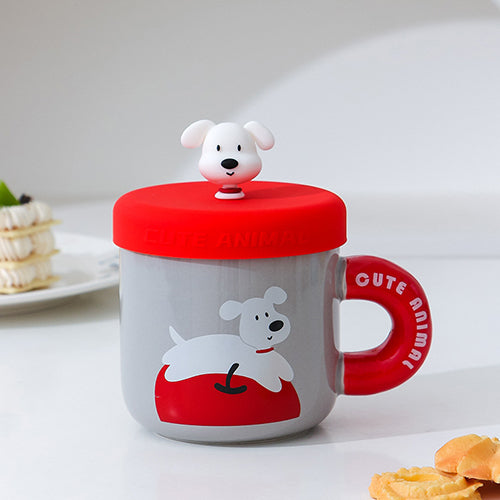 家居生活雜貨舖 小白狗矽膠杯蓋馬克杯