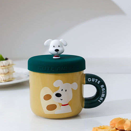 家居生活雜貨舖 小白狗矽膠杯蓋馬克杯