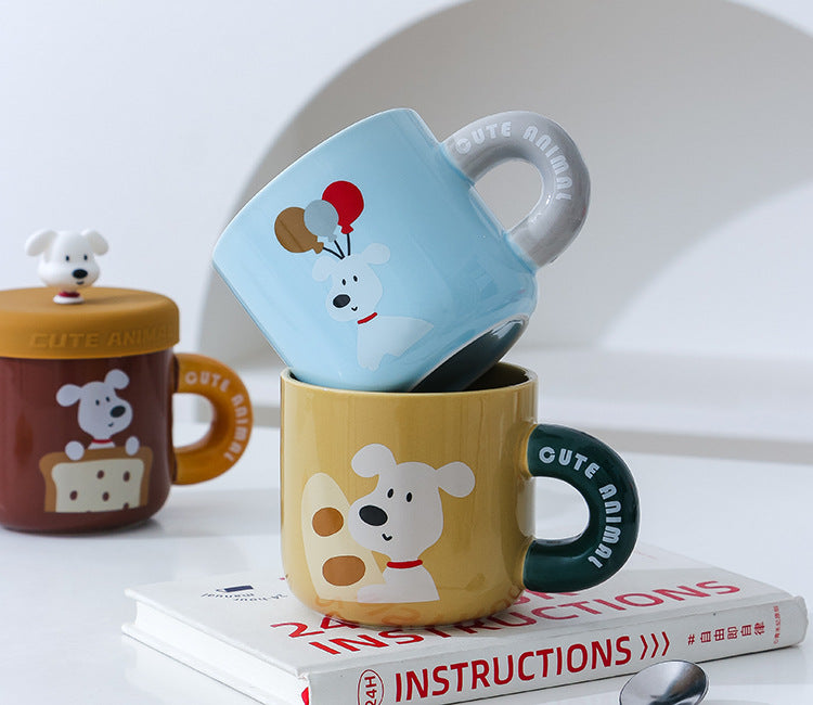 家居生活雜貨舖 小白狗矽膠杯蓋馬克杯