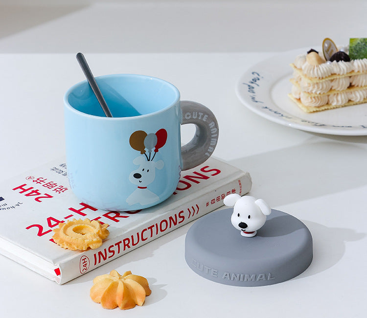 家居生活雜貨舖 小白狗矽膠杯蓋馬克杯