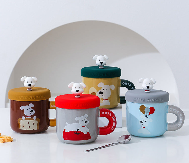 家居生活雜貨舖 小白狗矽膠杯蓋馬克杯