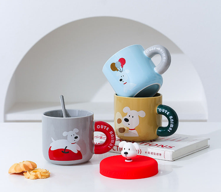 家居生活雜貨舖 小白狗矽膠杯蓋馬克杯