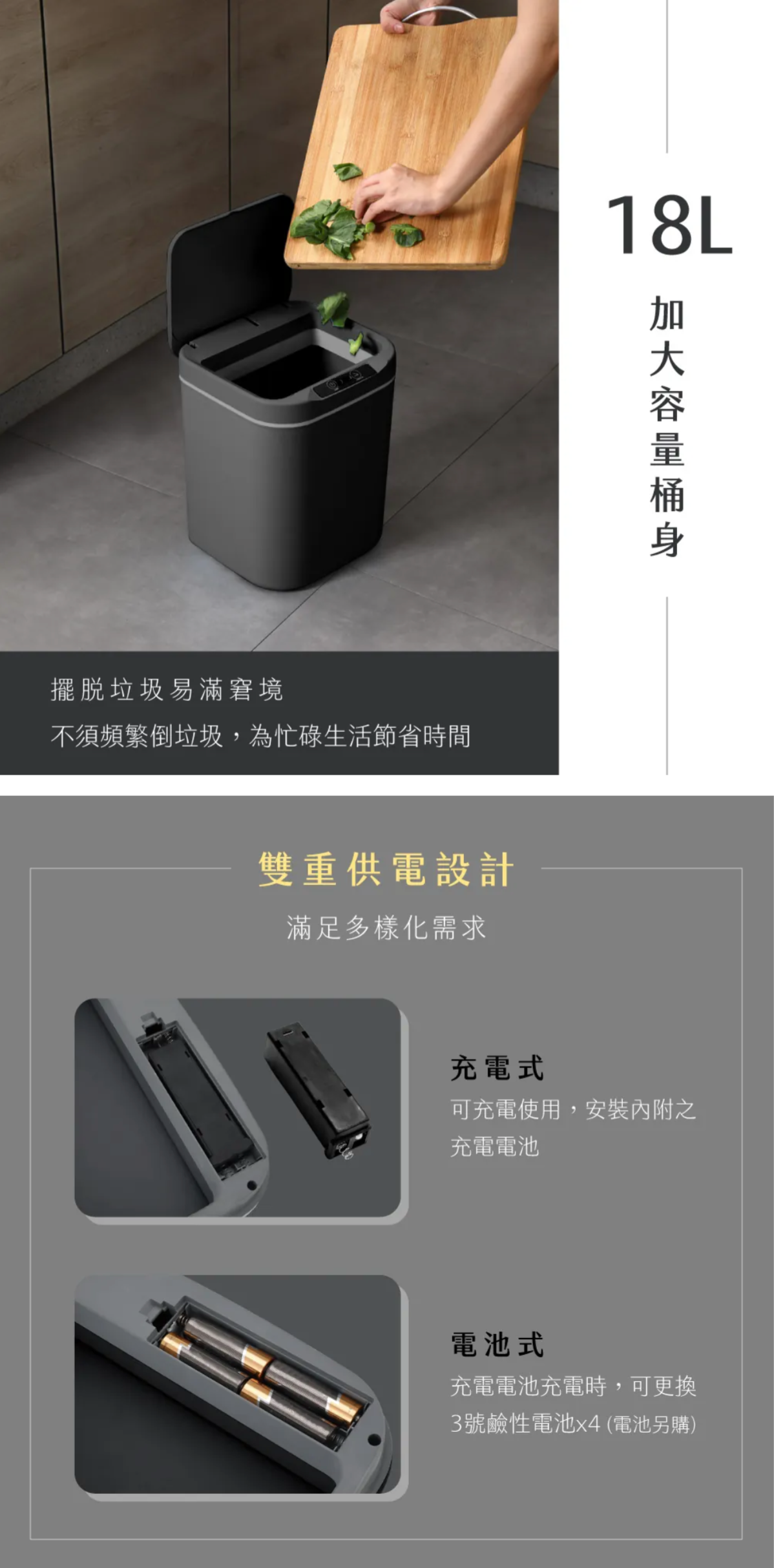 【KINYO】智慧感應垃圾桶18L (EGC-1265)