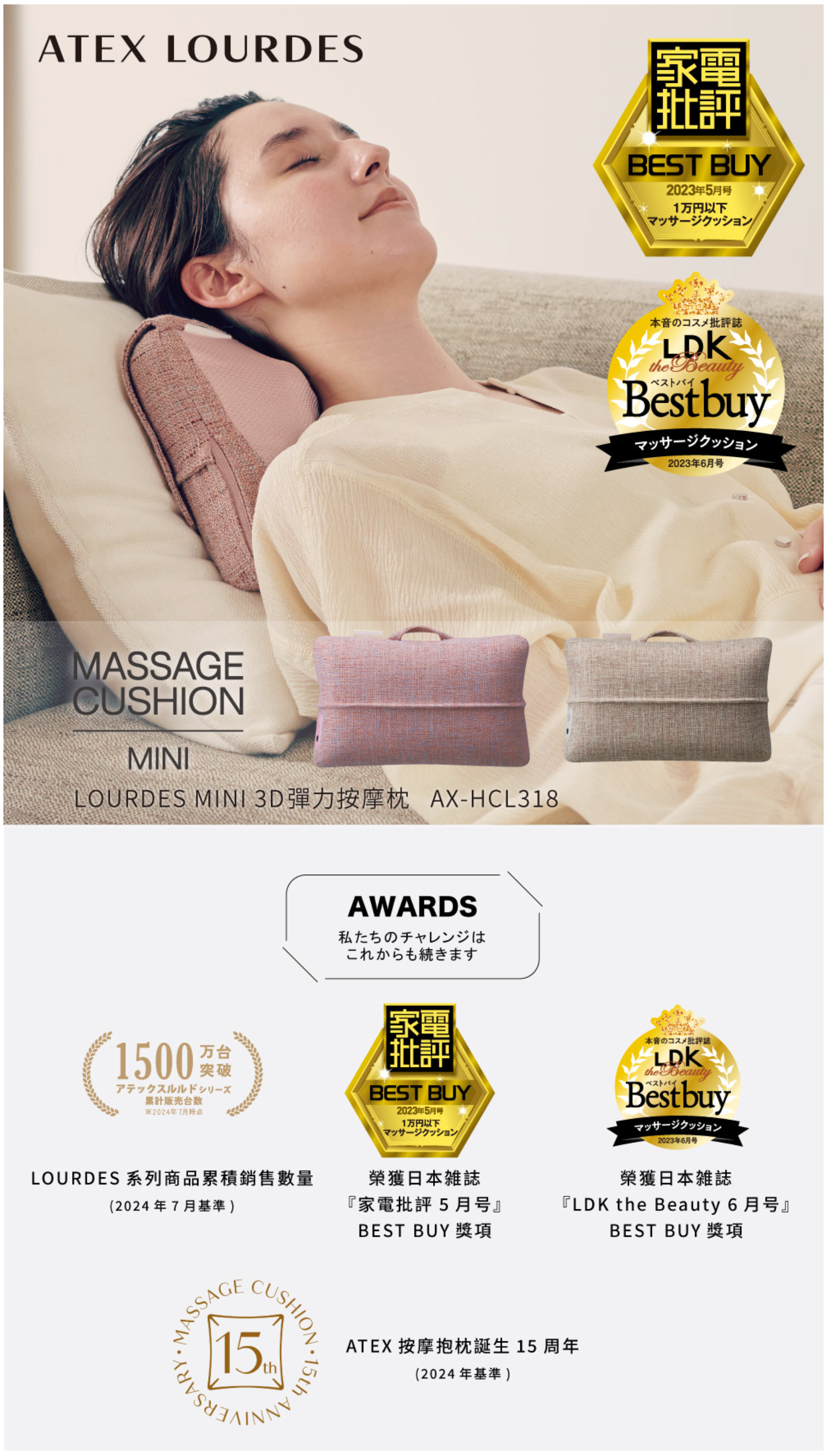 LOURDES MINI 3D彈力按摩枕AX-HCL318