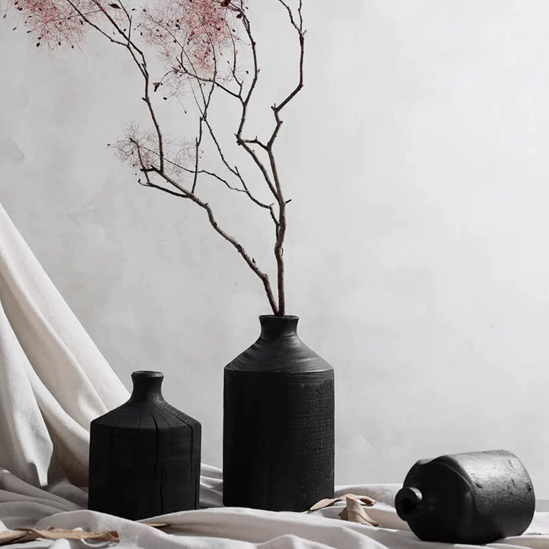 家居生活雜貨舖 侘寂風黑色原木花器 S+L