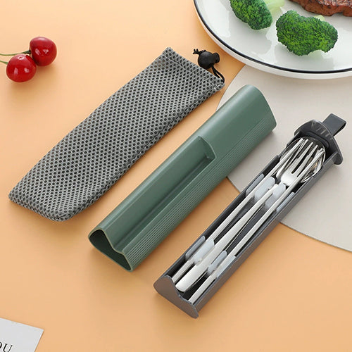 創意小物館 不鏽鋼環保餐具兩用收納組