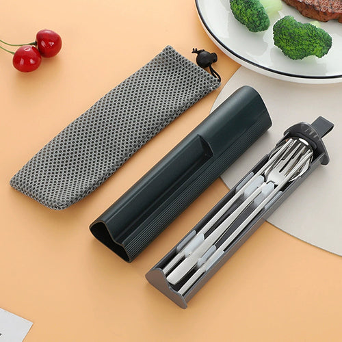 創意小物館 不鏽鋼環保餐具兩用收納組