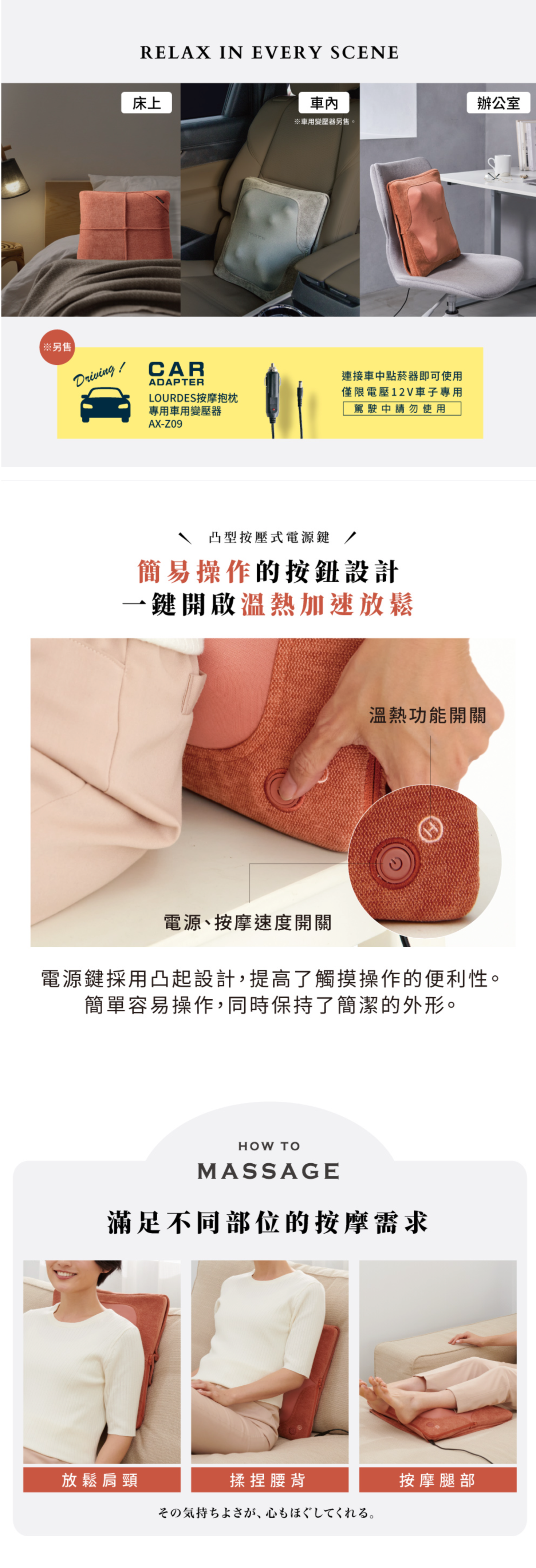 LOURDES 超薄輕奢Plus 3D溫熱按摩枕 AX-HC319