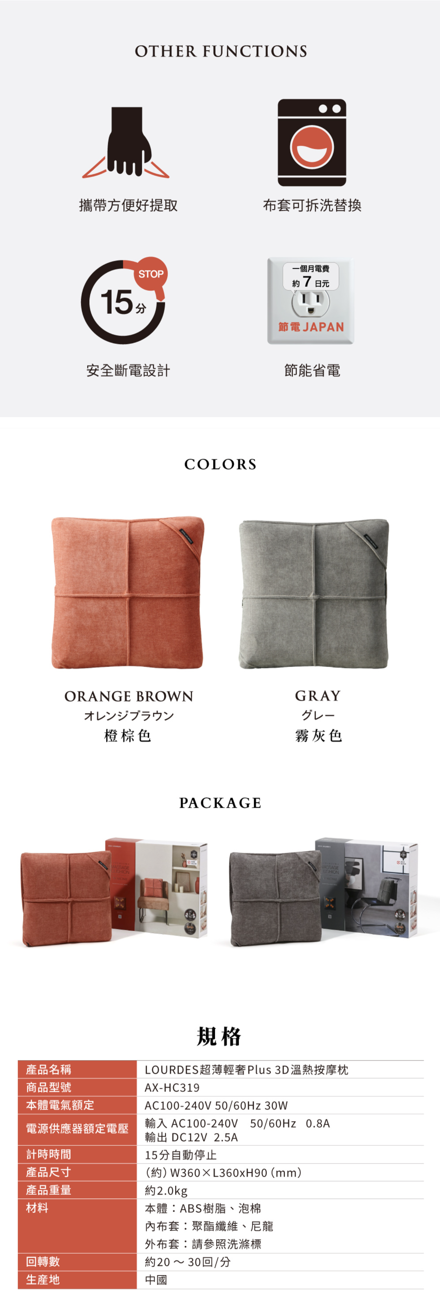 LOURDES 超薄輕奢Plus 3D溫熱按摩枕 AX-HC319