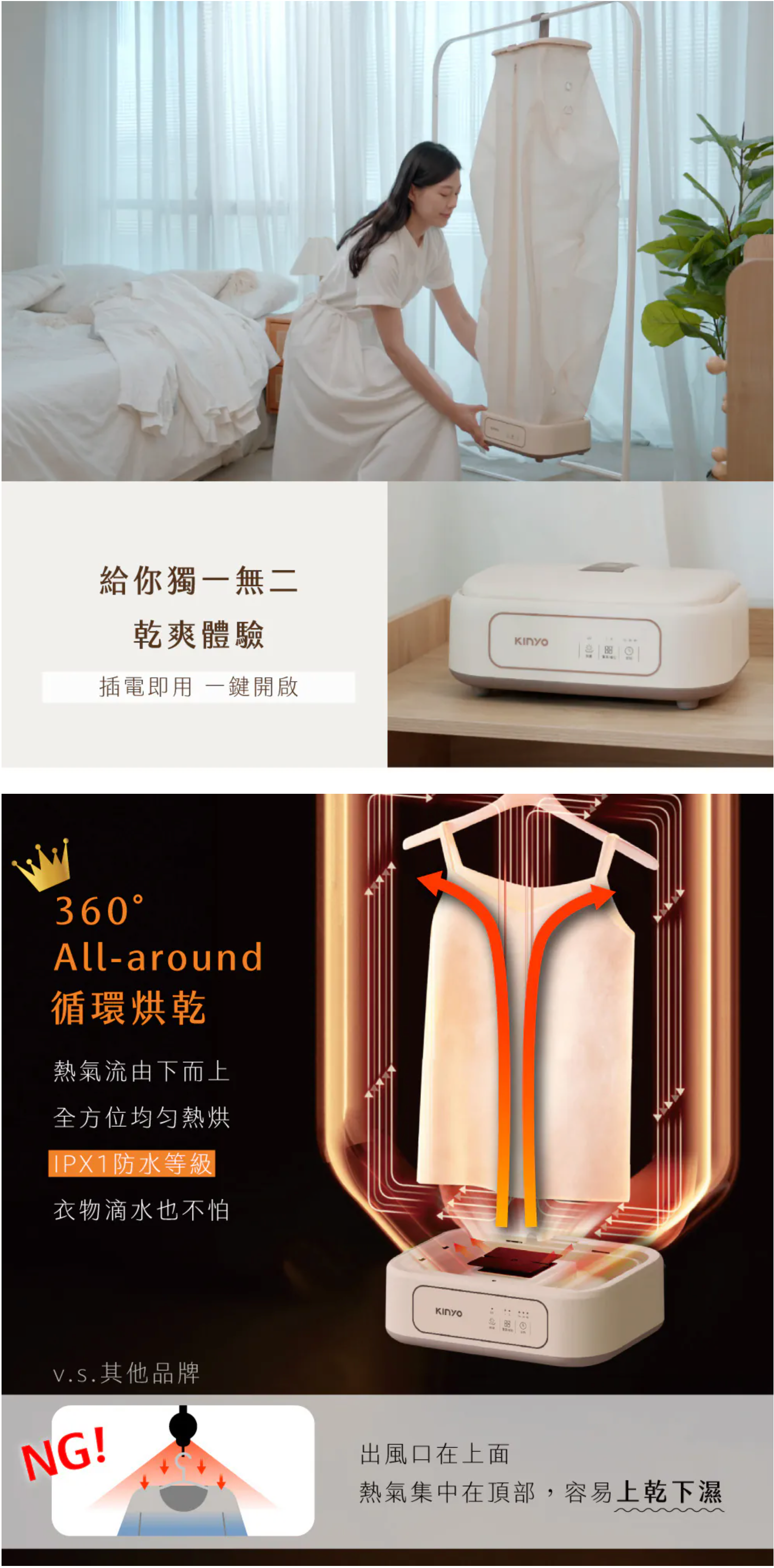 【KINYO】熱風除菌折疊烘衣機 (DY-1000)