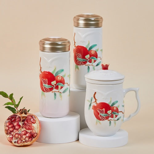 乾唐軒活瓷 石榴喜果三件杯 / 附茶漏 / 牙白彩釉 430ml