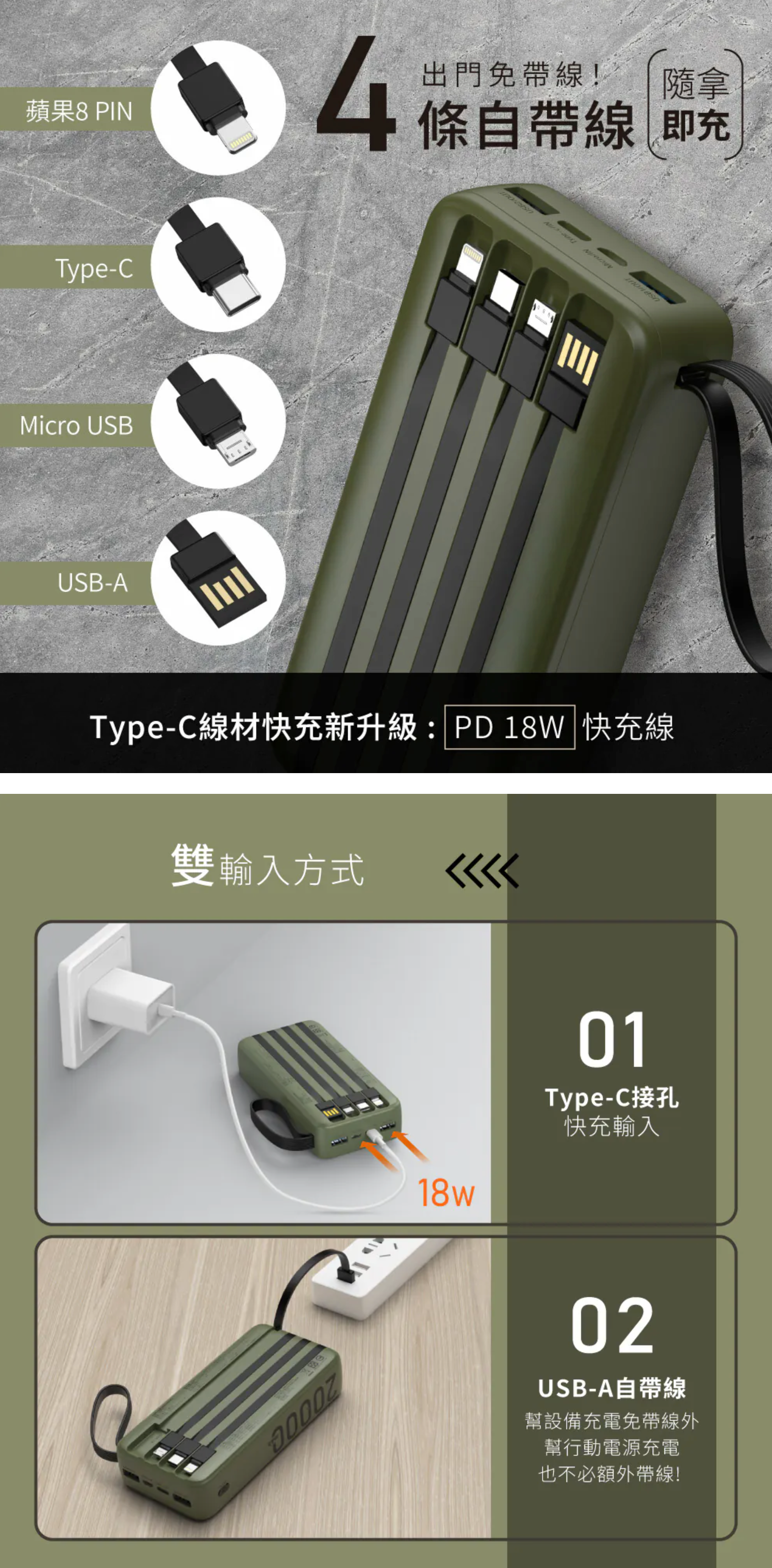 【KINYO】超能充．自帶線輕儲能行動電源