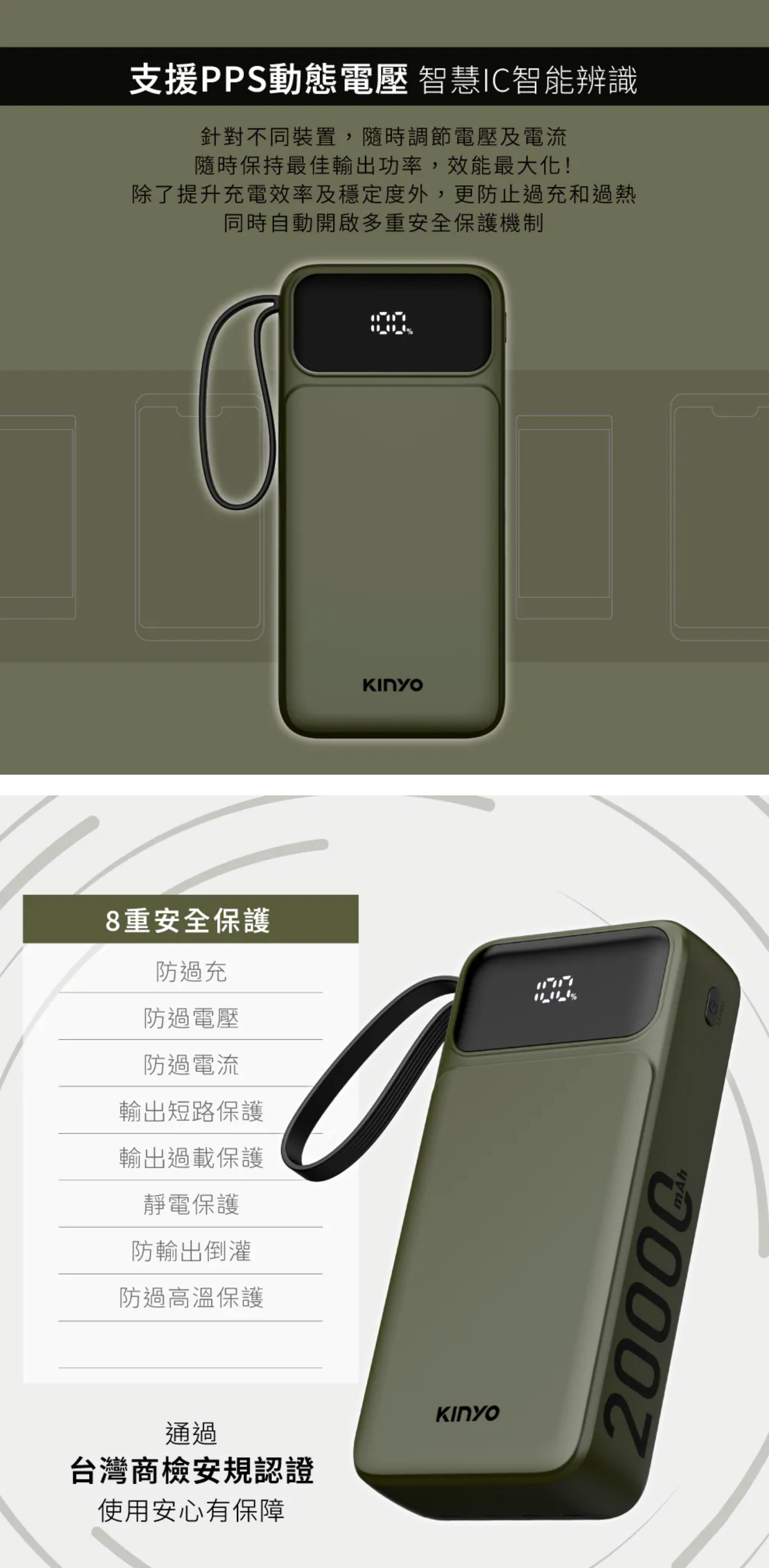 【KINYO】超能充．自帶線輕儲能行動電源