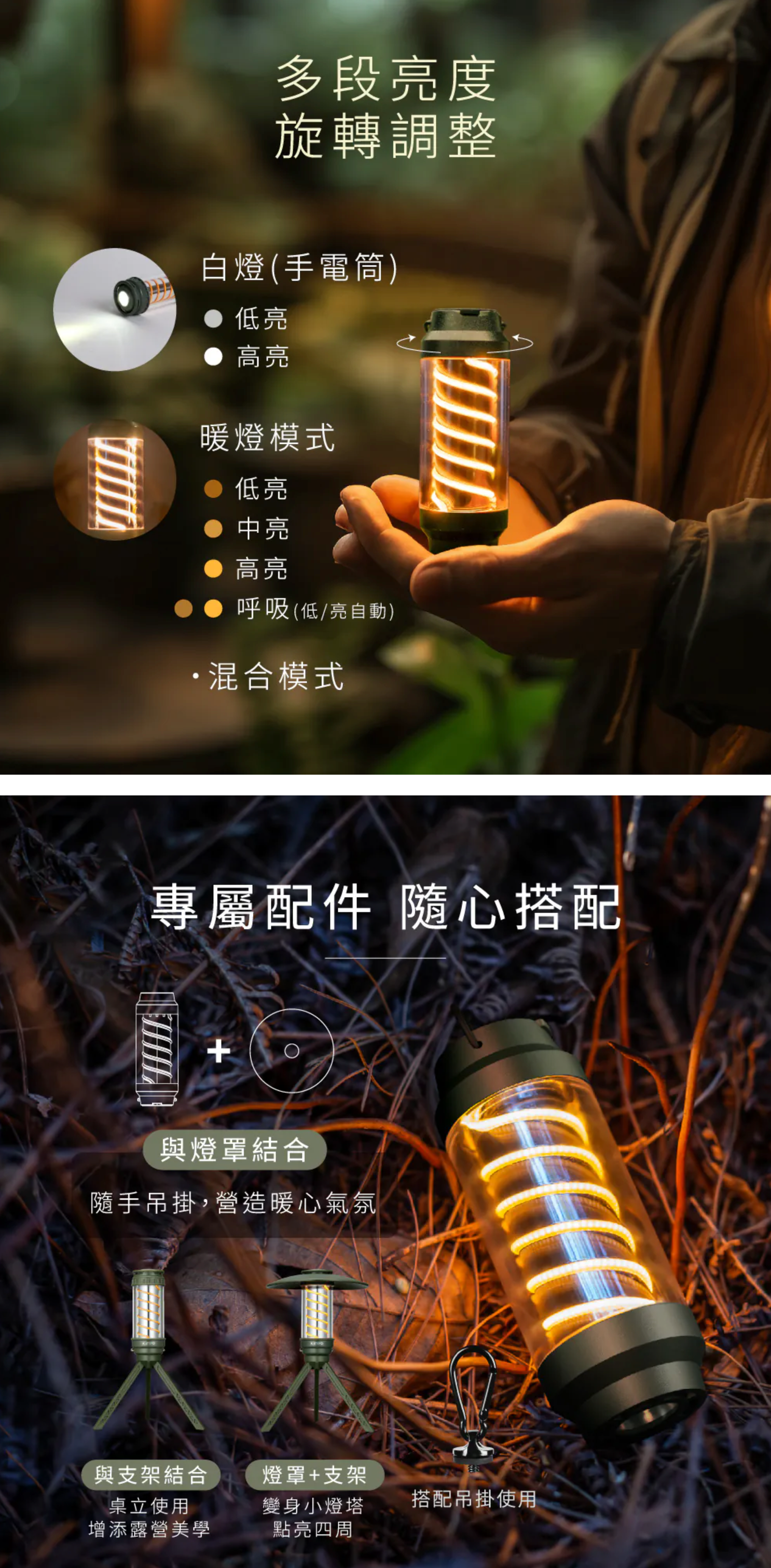 【KINYO】小燈塔百變螺旋露營燈