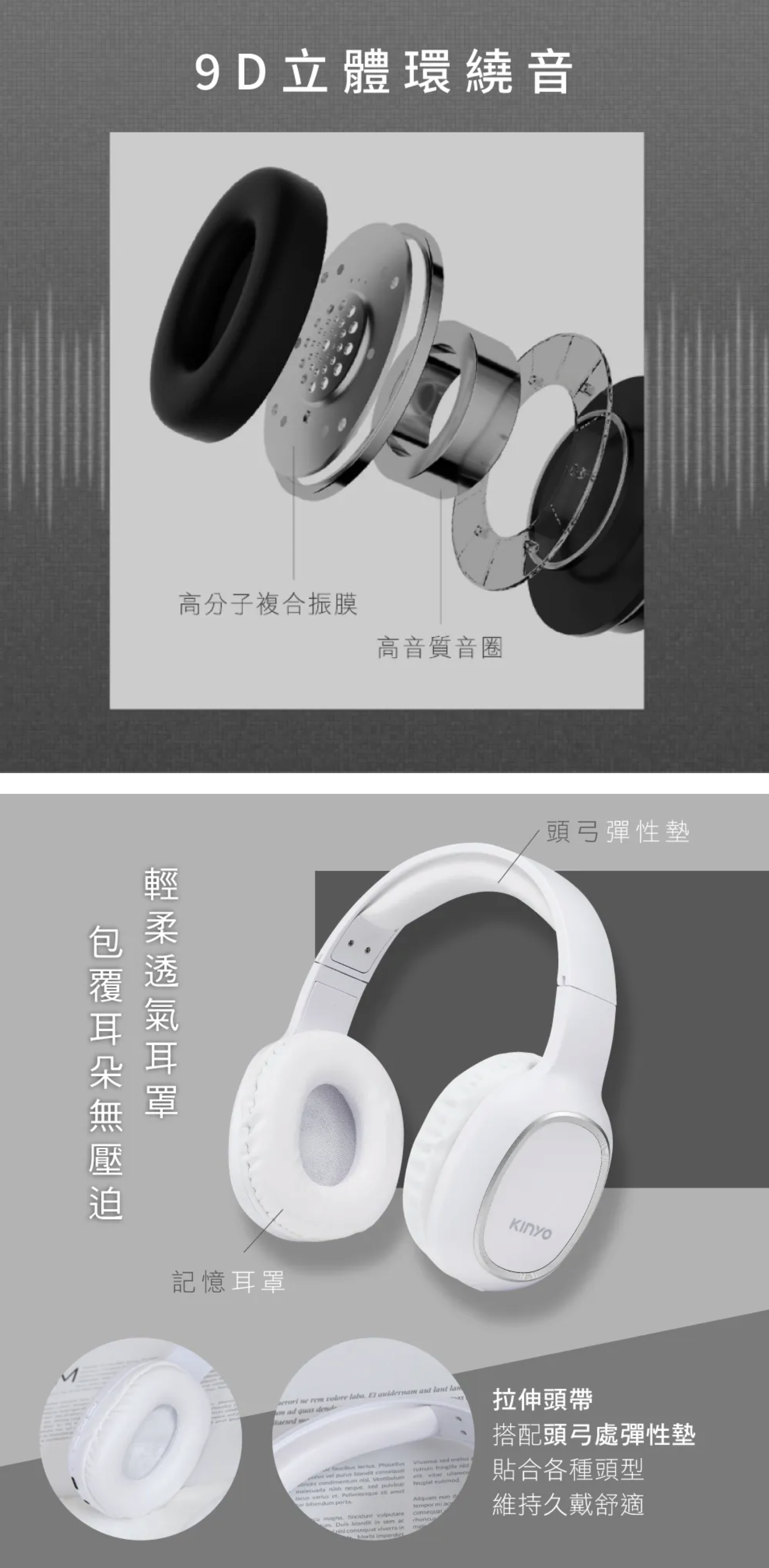 【KINYO】無線藍牙頭戴式耳機