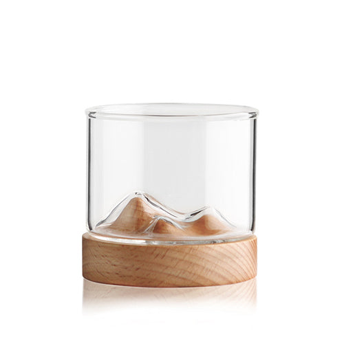 創意小物館 巒山木托玻璃茶酒杯 小