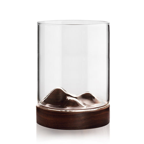創意小物館 巒山木托玻璃茶酒杯 中
