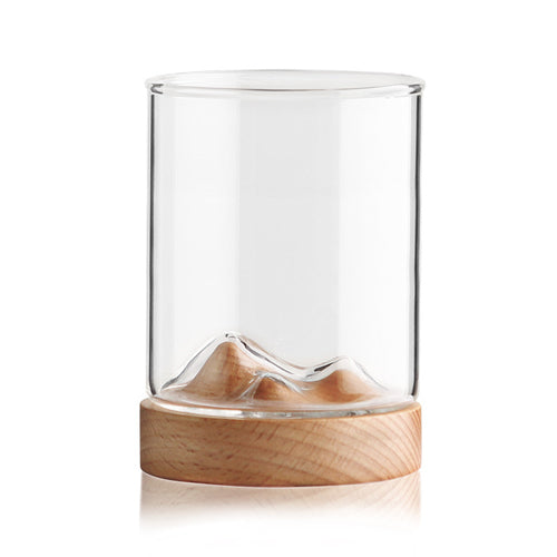 創意小物館 巒山木托玻璃茶酒杯 中