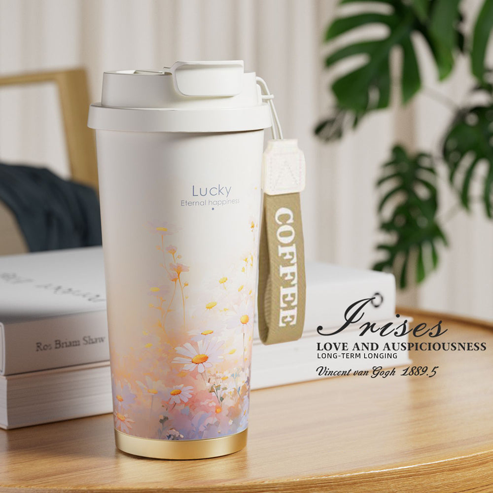 家居生活雜貨舖 花草圖樣陶瓷內膽隨行保溫杯