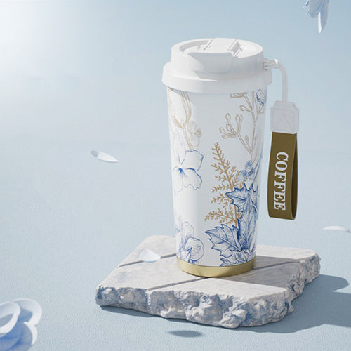 家居生活雜貨舖 花草圖樣陶瓷內膽隨行保溫杯