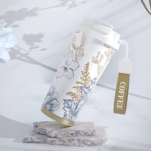 家居生活雜貨舖 花草圖樣陶瓷內膽隨行保溫杯