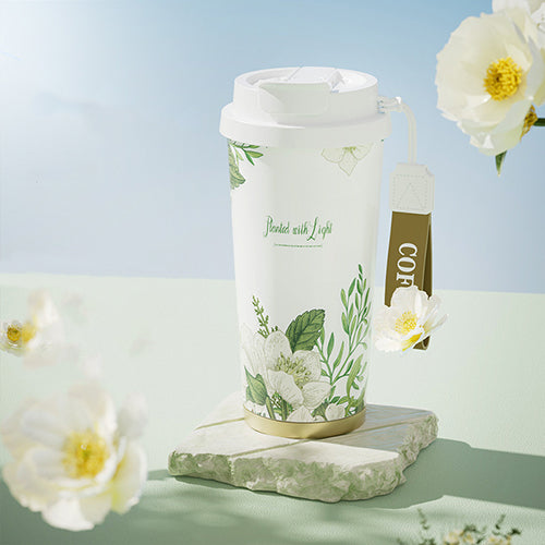 家居生活雜貨舖 花草圖樣陶瓷內膽隨行保溫杯