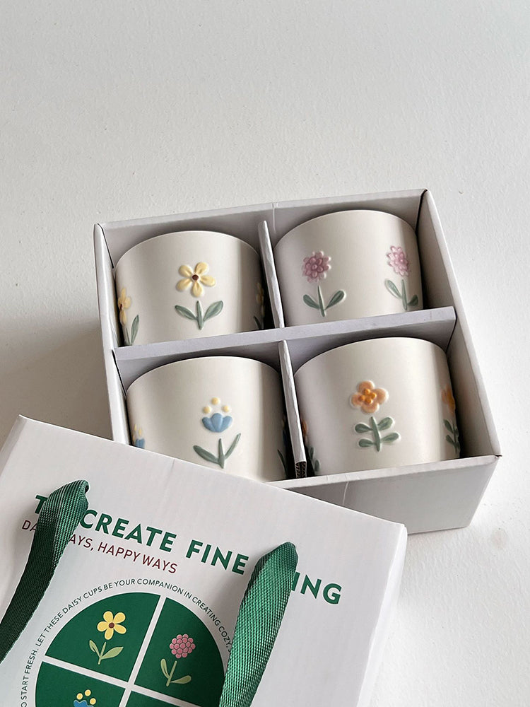 家居生活雜貨舖 浮雕花卉手握杯禮盒組