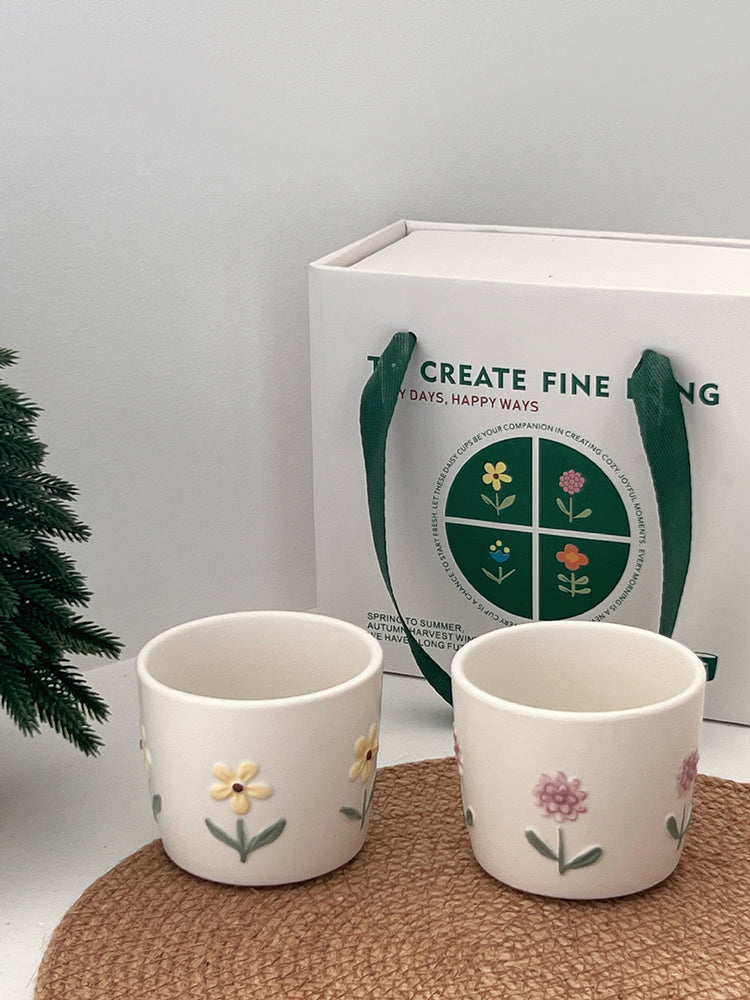 家居生活雜貨舖 浮雕花卉手握杯禮盒組