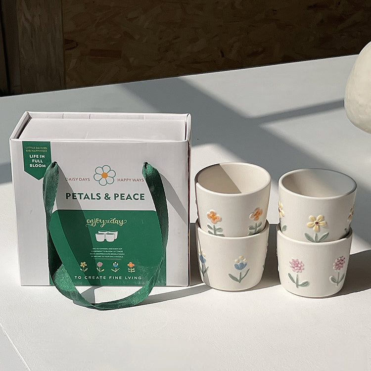 家居生活雜貨舖 浮雕花卉手握杯禮盒組